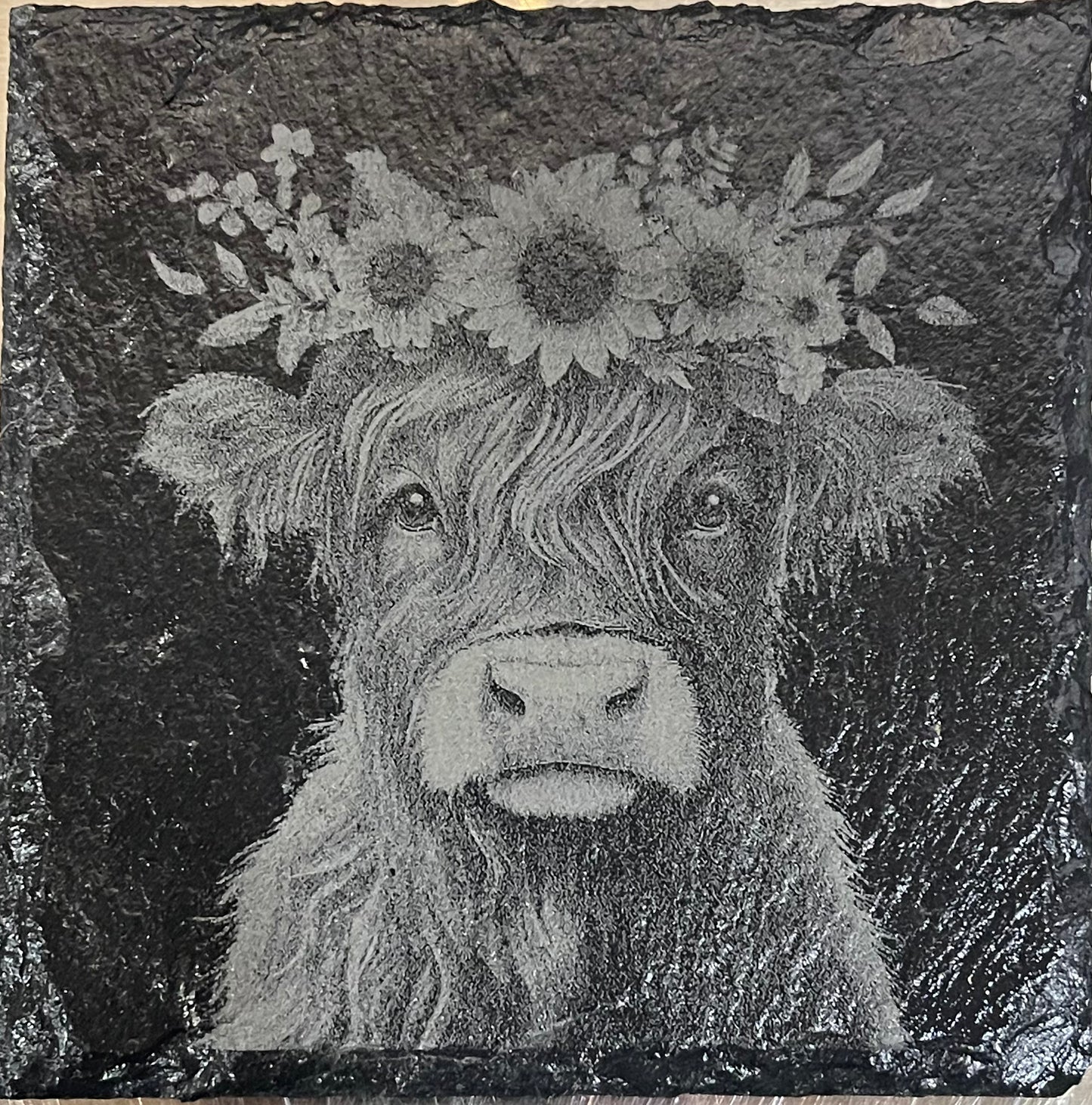 Laser Engraved Slate Coasters -Highland Cows- SET OF 4