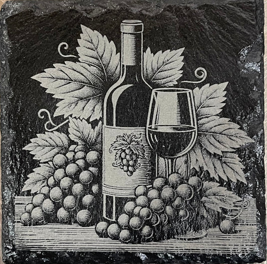 Laser Engraved Slate Coasters - Rustic Vineyard - SET OF 4