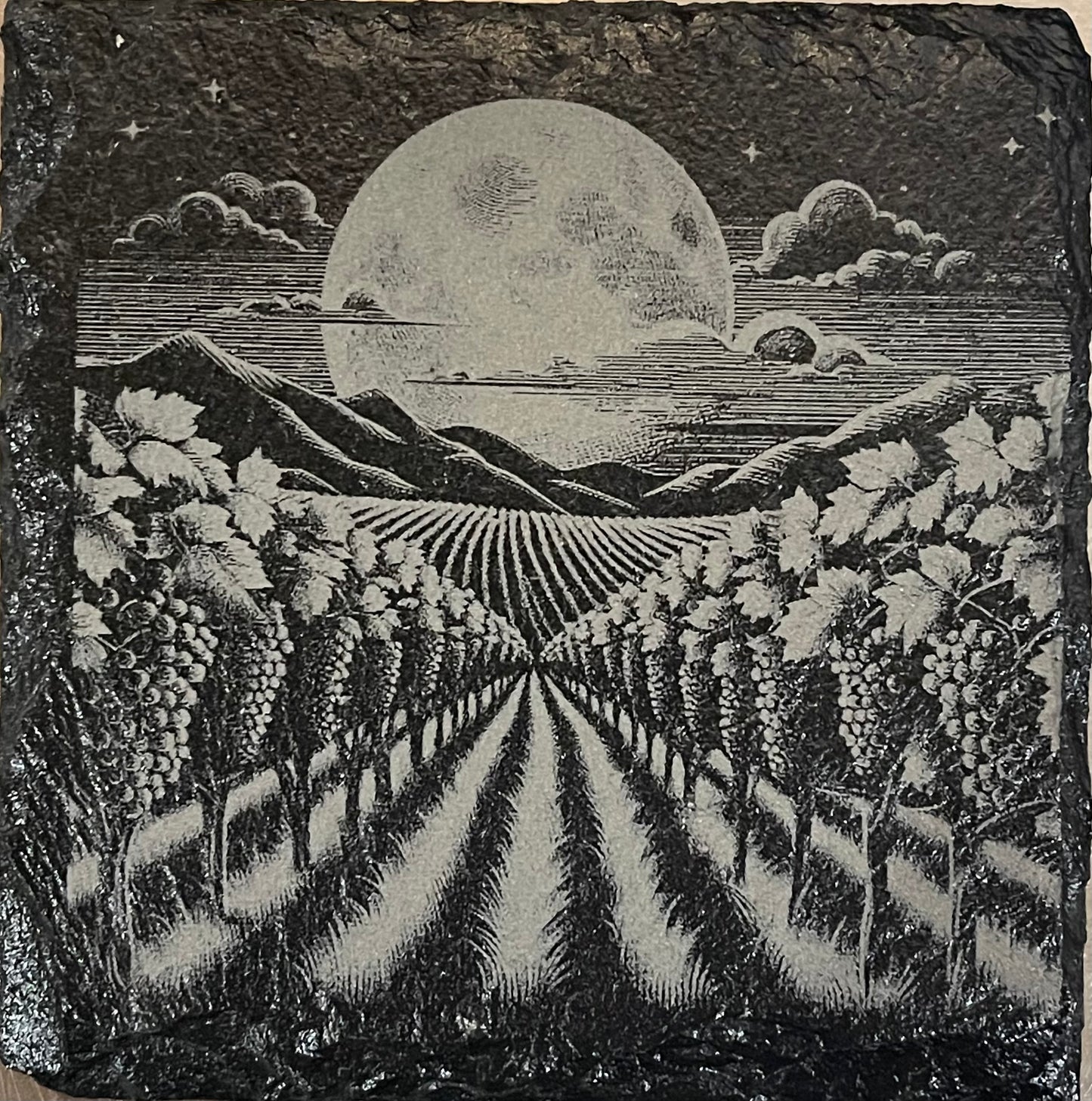Laser Engraved Slate Coasters - Rustic Vineyard - SET OF 4